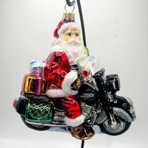 Huras 5.0 Inch Open Road Motorcycle Biker Santa Glass Christmas Ornament
